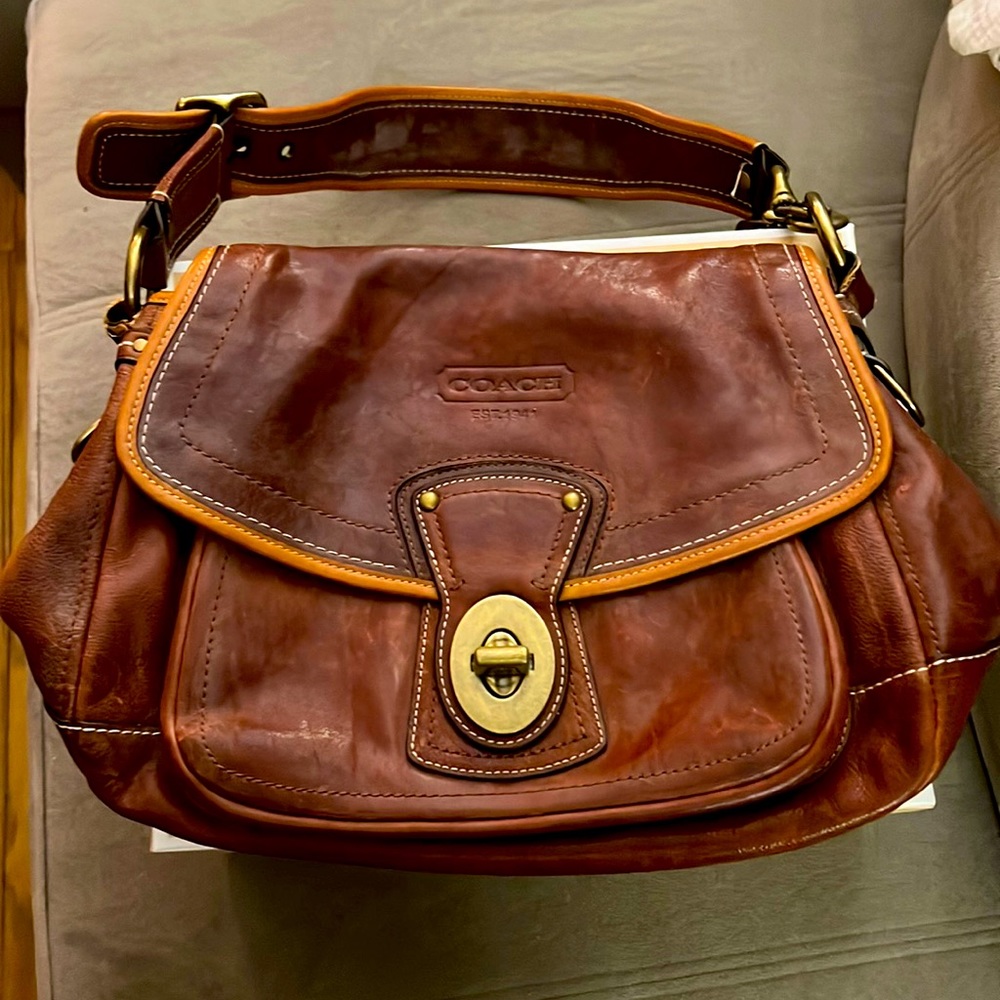 Coach brown distressed leather handbag